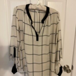 Gibson Cream and Black Grid Blouse
